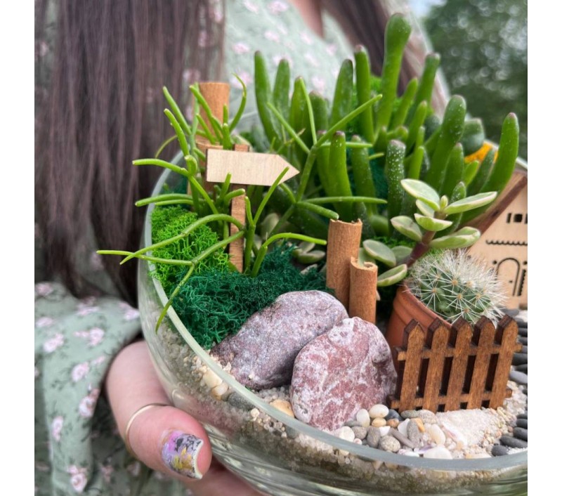 Флорариум "Мини-сад" "Сиена" с домиком арт. 020