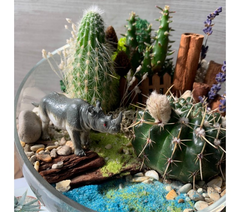 Флорариум "Мини-сад" с носорогом арт. 032