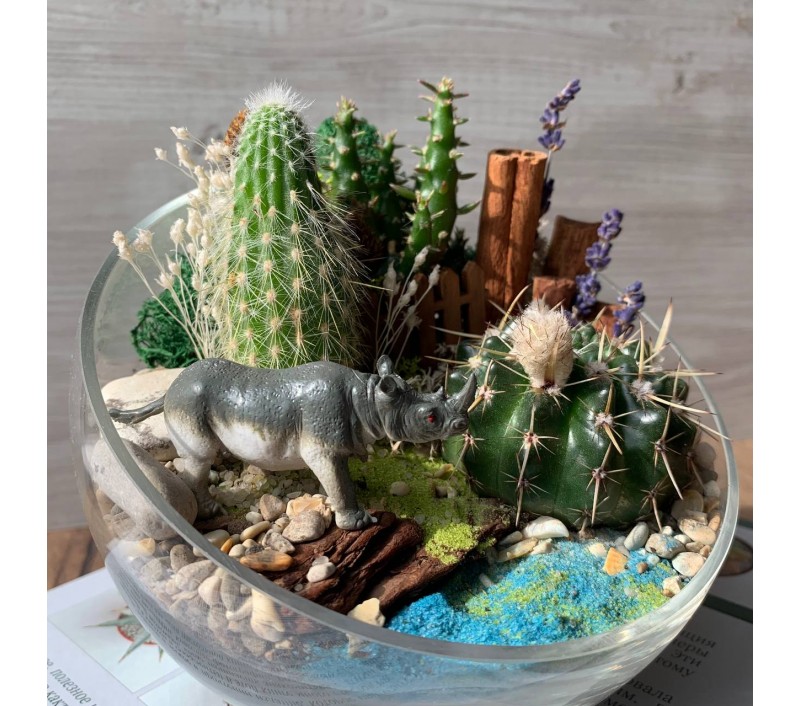 Флорариум "Мини-сад" с носорогом арт. 032
