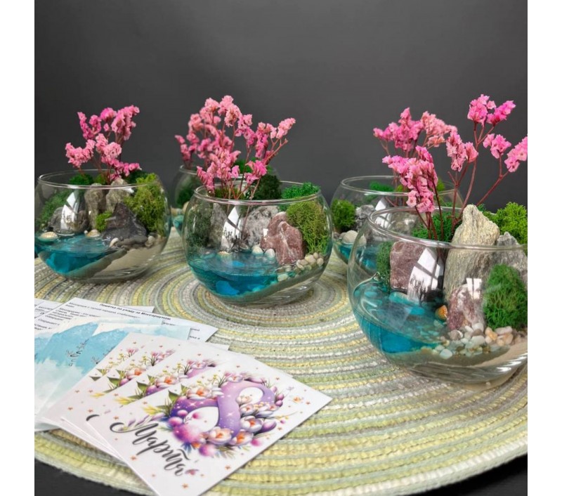 Моссариум-шар "Мини-сад" "Морское дно" с имитацией воды арт. 005