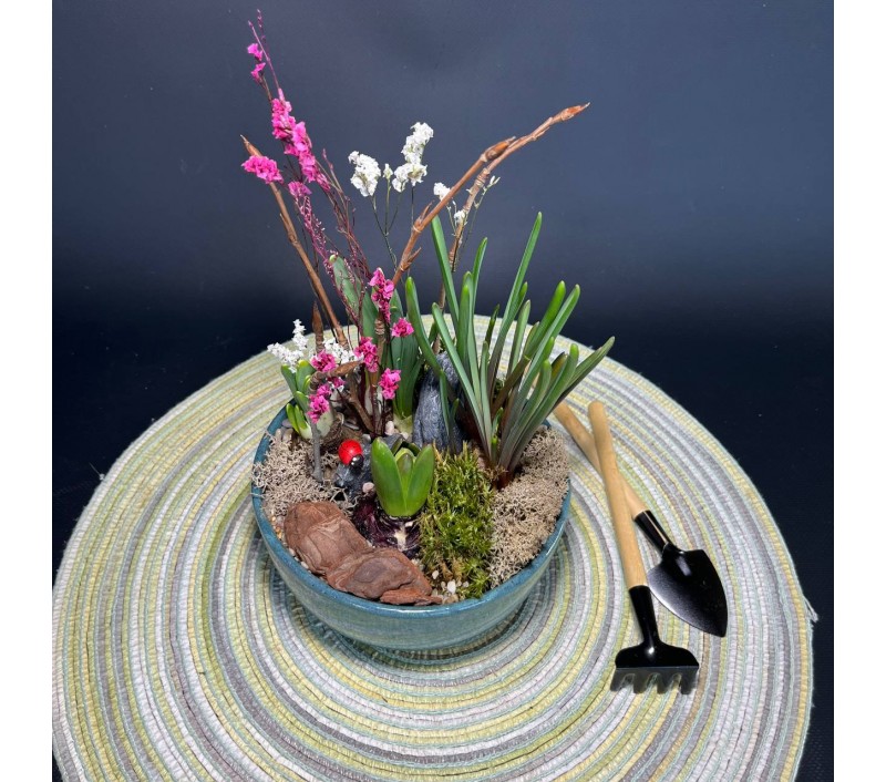 Композиция в керамическом кашпо с первоцветами арт. 149